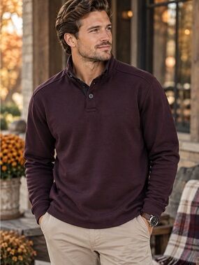 Age of Wisdom Men’s XL Burgundy Long Sleeve Button Pullover Shirt Old Money